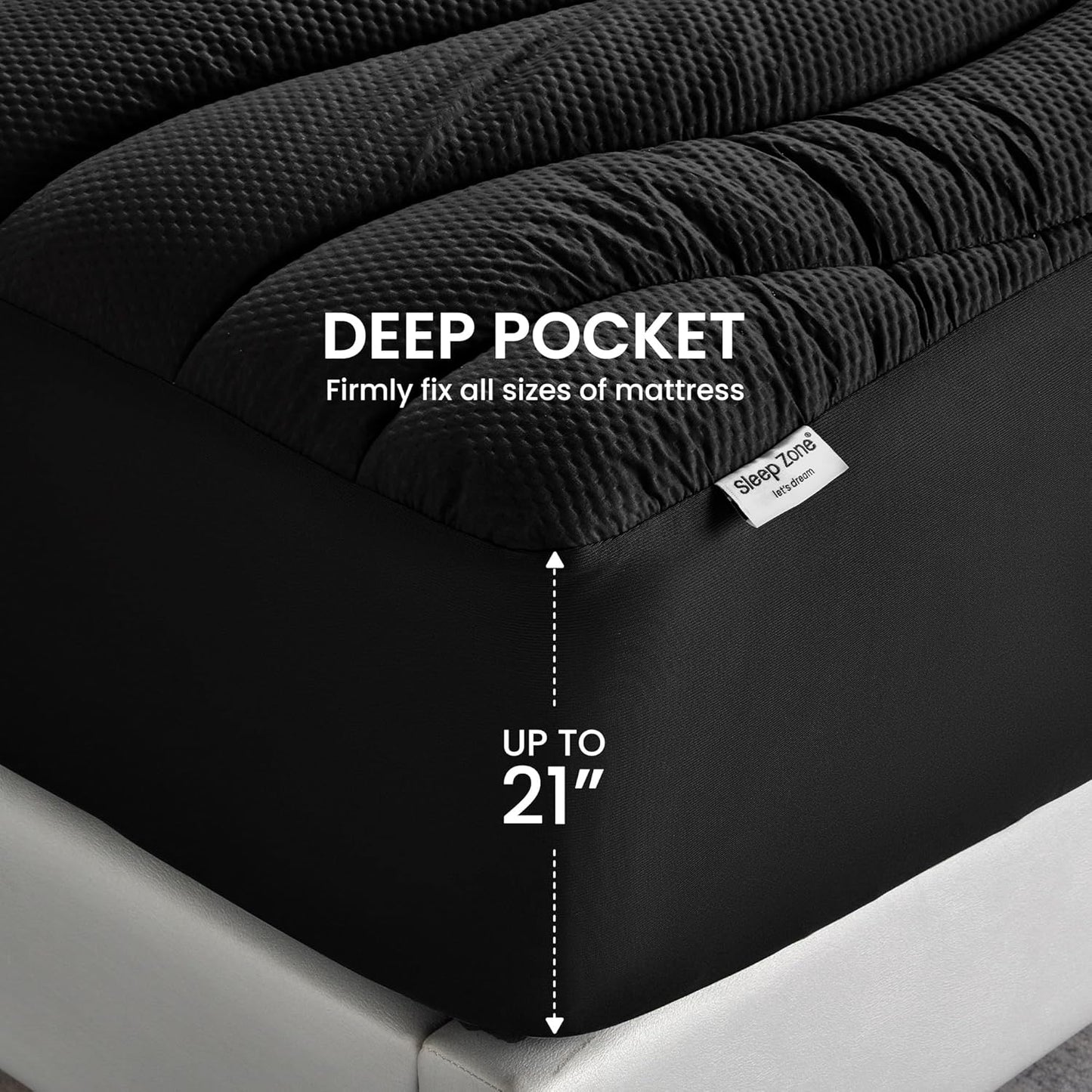 SLEEP ZONE Cooling Queen Mattress Topper, Premium Zoned Cool Mattress Pad Cover, Padded Mattress Protector Breathable Washable, Deep Pocket 8-21" (Grey, Queen)