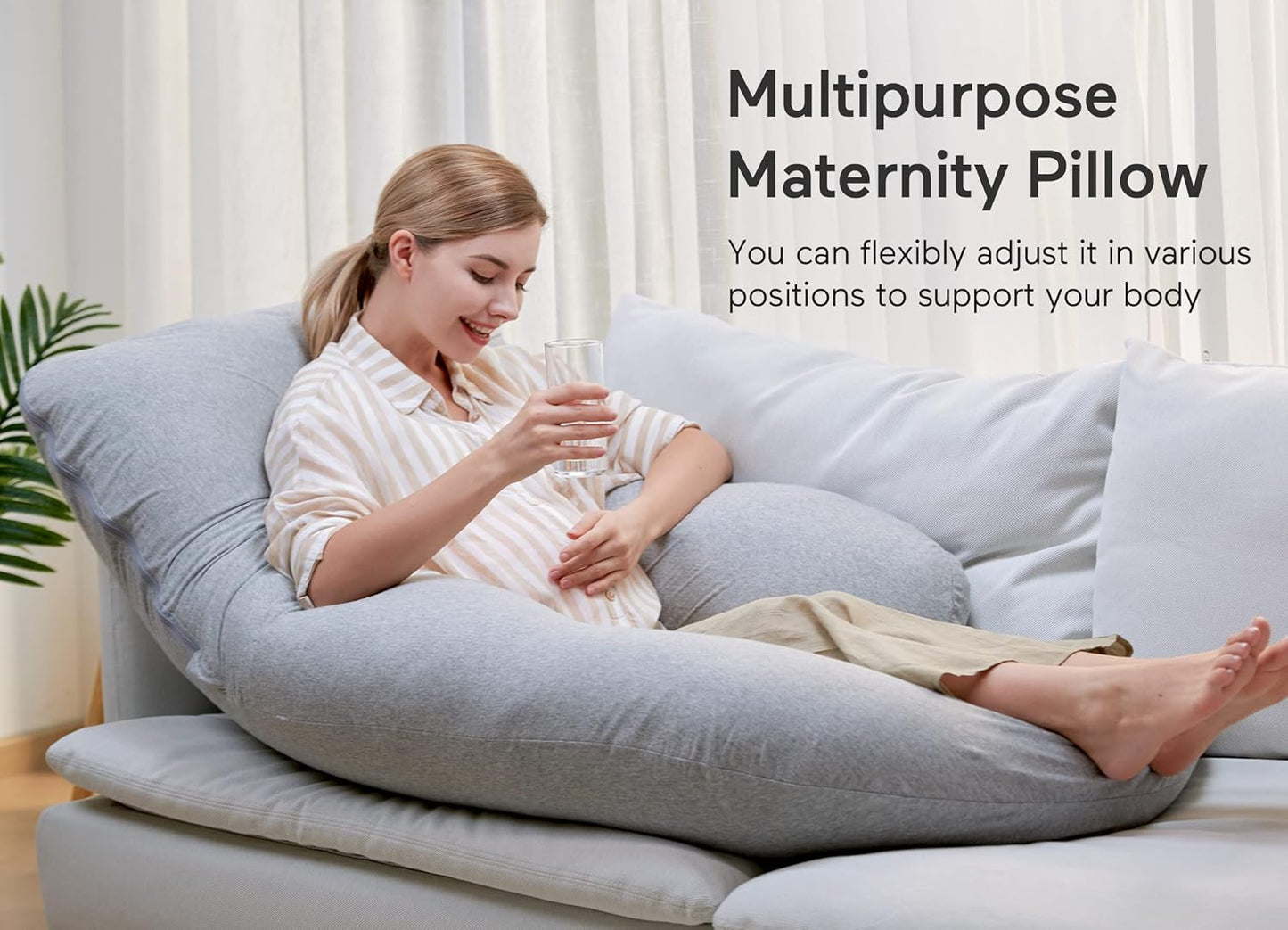 Momcozy Pregnancy Pillows with Cooling Cover, U-Shaped Full Body Maternity Pillow for Side Sleepers 57 Inch - Support for Back, Hip, Belly, Legs for Pregnant Women