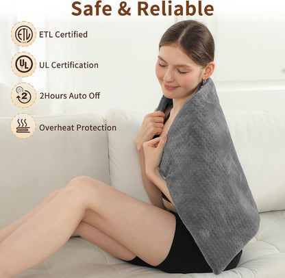 Electric Heating Pad HSA Eligible, Heated Pad for Back Neck Shoulder Pain Relif, Heating Pad for Period Cramps with 2H Auto Shut Off and 4 Heating Levels, 12"x24" Dark Grey
