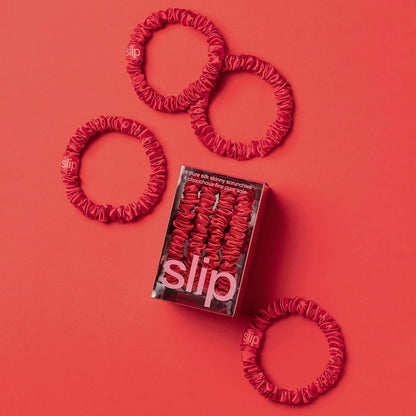 Slip Silk Hair Ties — Skinny Silk Black Scrunchies, No Damage, No Crease, Anti-Breakage |100% Mulberry Silk | All Hair Types | Made with Proprietary Slipsilk™ | Set of 4