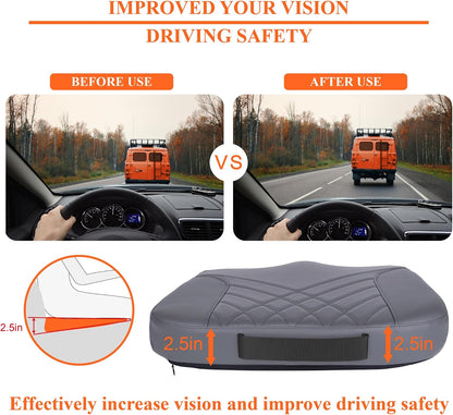 kingphenix Premium Car Seat Cushion, Memory Foam Driver Seat Cushion to Improve Driving View- Coccyx & Lower Back Pain Relief - Seat Cushion for Car, Truck, Office Chair (Leather Black)