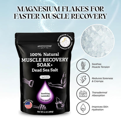 Aromasong Muscle Recovery Bath Soak - Enriched with Dead Sea Salt, OptiMSM, Magnesium Flakes & Essential Oils | Pain Relief Bath Soak for Post-Workout Soreness | Made in USA, 14 oz Bag