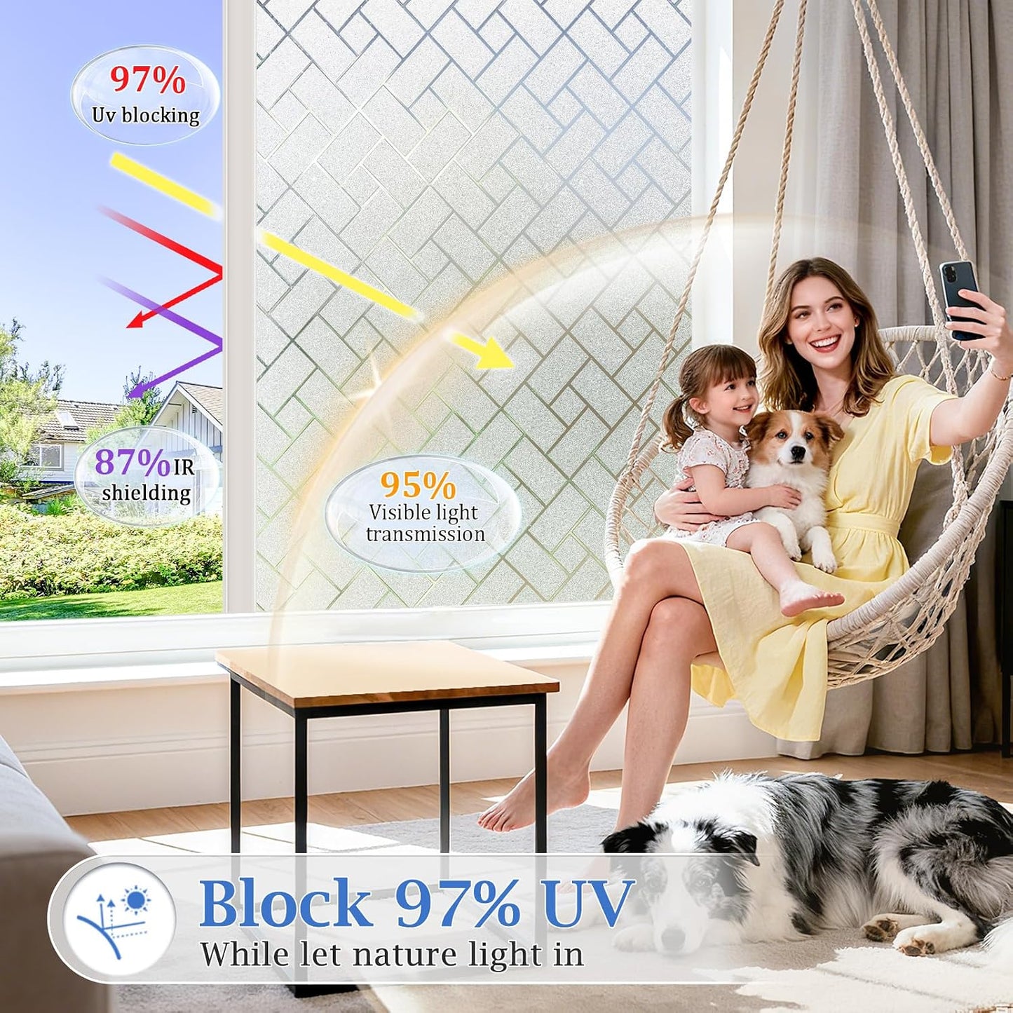 Coavas One Way Privacy Window Film, Heat Control Window Tint for Home, Sun Blocking Reflective Window Film See Out Not in, Anti UV Static Cling for Windows Office Door (Black, 17.5 Inch X 6.5 Feet)