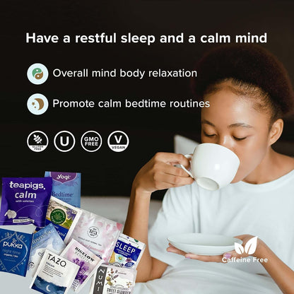Sippingly Night Time Tea Sampler – 40 Herbal Teas – 10 Flavors from Top Brands – Chamomile, Lavender, Passionflower – Perfect Relaxation & Calm Support – Ideal Wellness Gift – Kosher, Gluten-Free