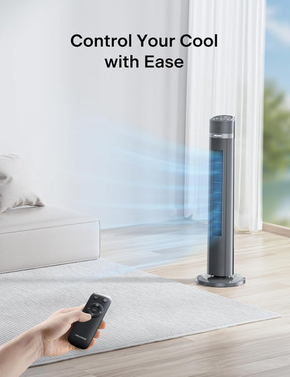PELONIS 40 inch Bladeless Tower Fan for Bedroom, Standing Fan with Remote Control, 26ft/s, 90° Oscillation, 3 Speed Settings, 27dB, 3 Modes, 15-Hour Timer, LED Display, Fan that Blows Cold Air, White