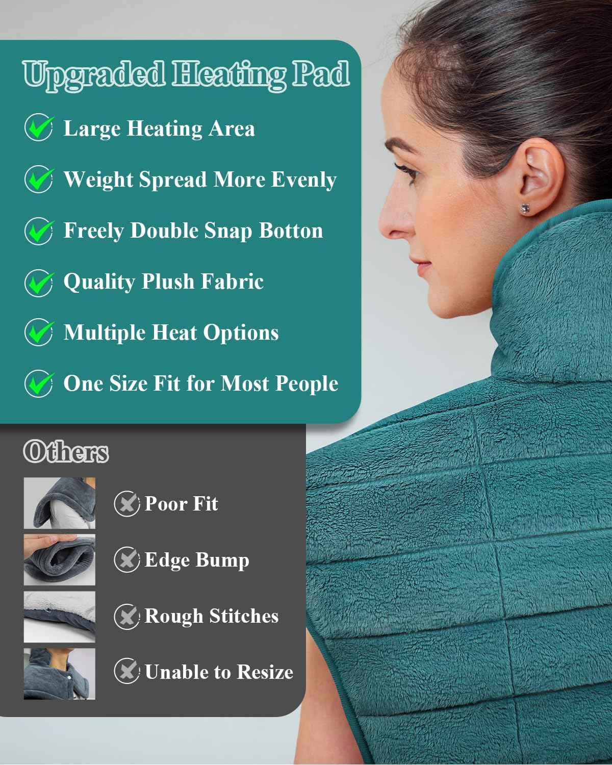 Heating Pad for Neck and Shoulders and Back Weighted,24x23In,Silver Grey