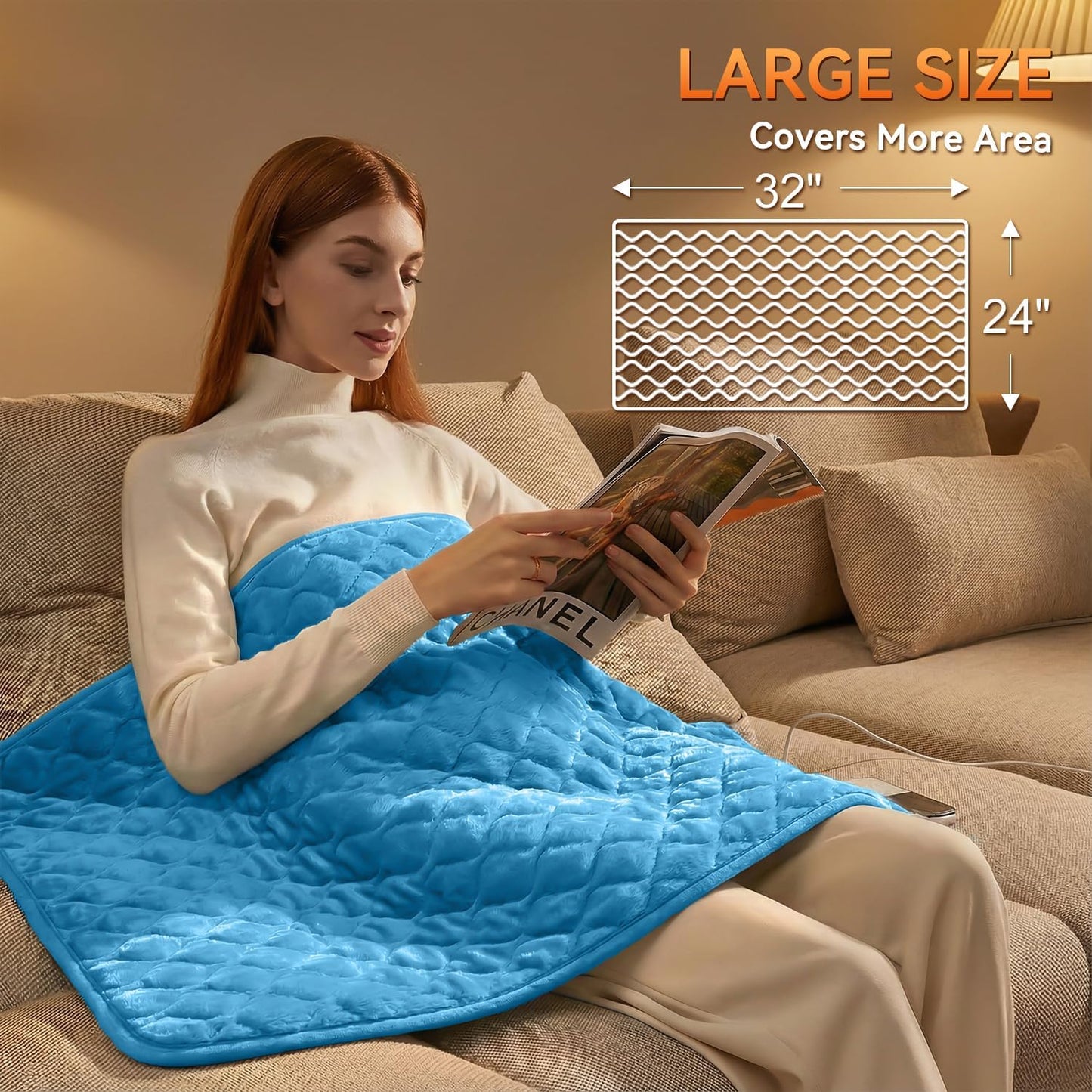 King Size Heating Pad for Back 32"x24" Extra Large Electric Heating Pad for Body Neck Shoulder Auto Shut Off Heat Pad Temperature Settings Machine Washable Gray