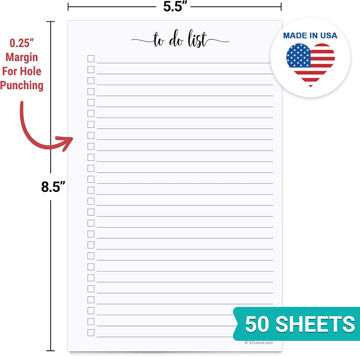 321Done To Do List Notepad, 5.5x8.5 Inches, 50 Sheets, College Ruled