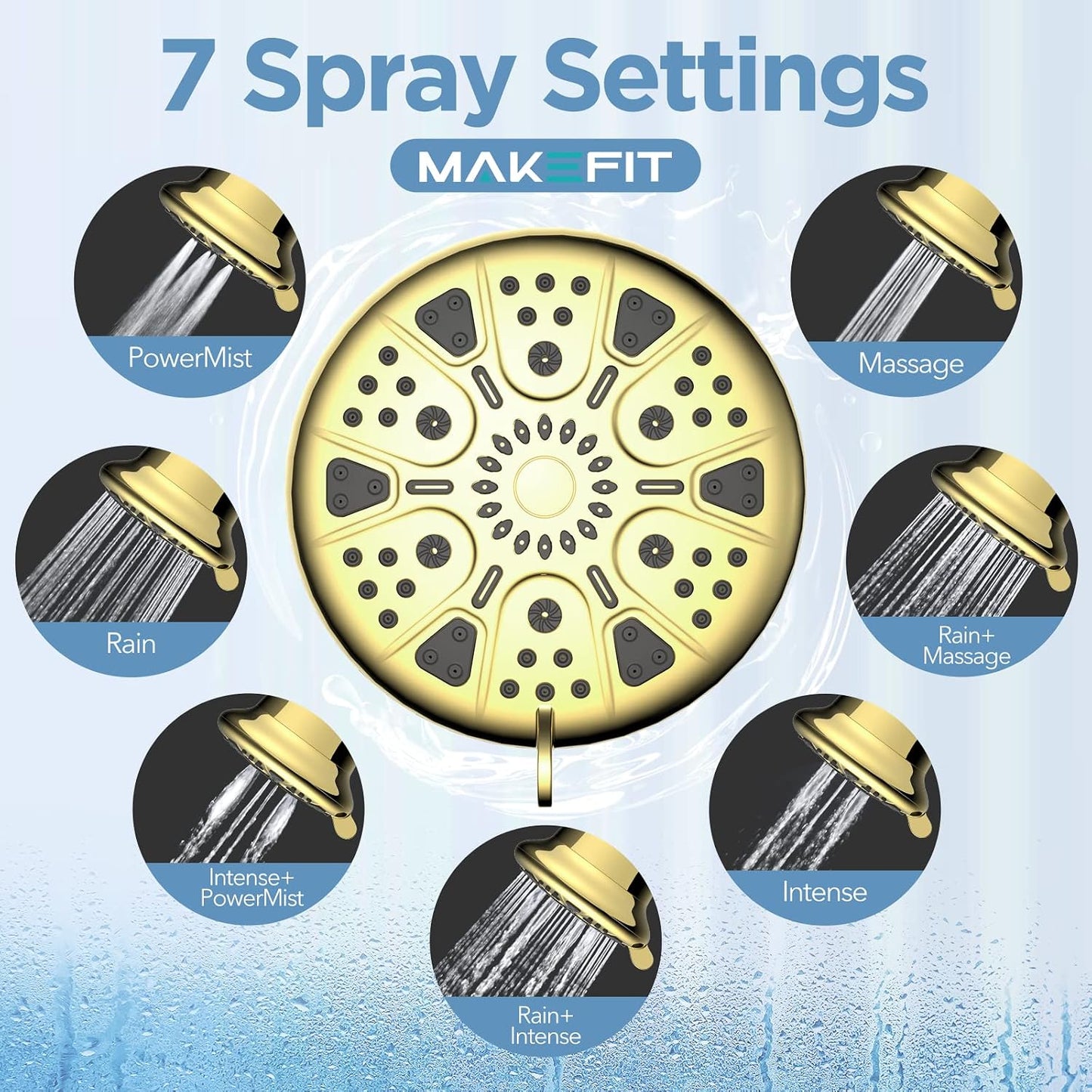 MakeFit Filtered Shower Head - High Pressure Shower Head with Filter for Hard Water Softener - 7 Settings Bathroom Rain Showerhead to Remove Chlorine and Heavy Metals (Chrome)
