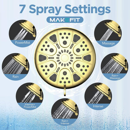 MakeFit Filtered Shower Head - High Pressure Shower Head with Filter for Hard Water Softener - 7 Settings Bathroom Rain Showerhead to Remove Chlorine and Heavy Metals (Chrome)