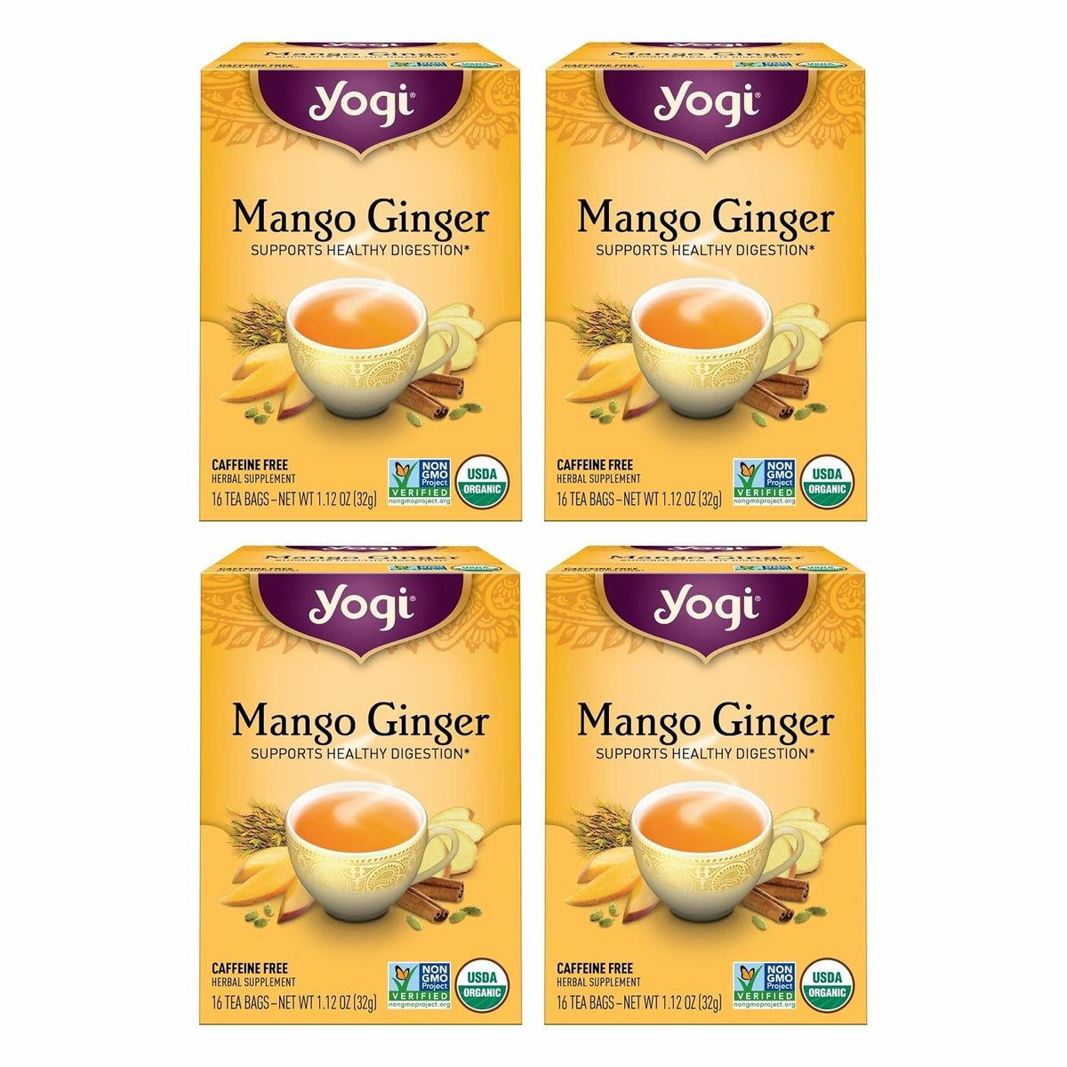 Yogi Mango Ginger Organic Tea, 16 Tea Bags (4 Pack)