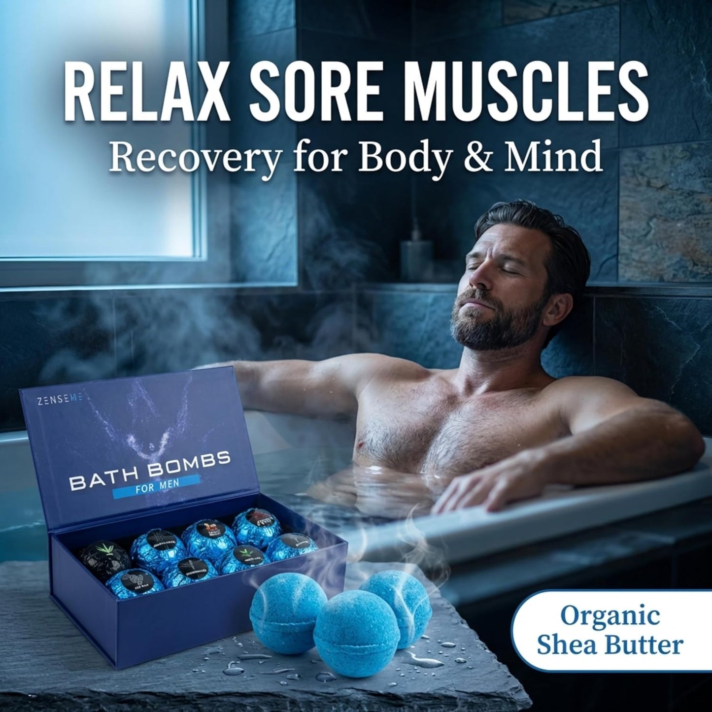 Bath Bombs for Men - Gift Set of 18 Square Shaped Handmade Natural Bath Bombs of 2.5 oz w/Essential Oils, Unique Manly Scents, for Boyfriend, Husband, Father - 18 Pack Square