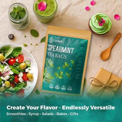 Lavitali, Spearmint Leaves Tea Bag | 120 bags, 100% Pure Herbal Tea | Caffeine-Free, Antioxidant-Rich, Eco-Friendly Filter Bag | Daily Natural Botanical, Hot or Iced Herbal Infusion