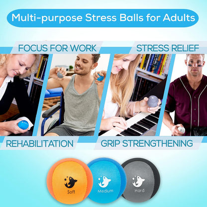 Serenilite Hand Therapy Exercise Stress Ball Bundle - Tri-Density Stress Balls for Adults & Grip Strengthening