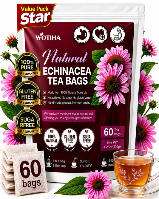 WOTIHA Echinacea Tea Bags, 60 Count, Pure Herbal Infusion, Caffeine Free