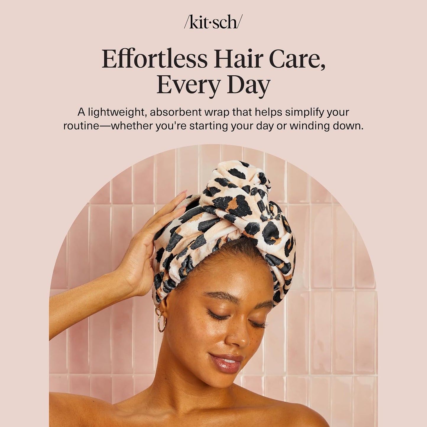 Kitsch Microfiber Hair Towel Wrap for Women – Ultra Absorbent Microfiber Bath Towels for Wet, Curly, Long or Short Hair – Anti-Frizz Hair Wrap, Great Hair Products Gift for Women – Pink