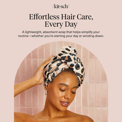 Kitsch Microfiber Hair Towel Wrap for Women – Ultra Absorbent Microfiber Bath Towels for Wet, Curly, Long or Short Hair – Anti-Frizz Hair Wrap, Great Hair Products Gift for Women – Pink
