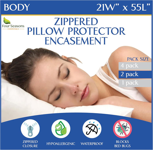 Standard Pillow Protectors (Set of 4) – Hypoallergenic Pillow Cover Waterproof Dust Allergen Proof Zippered Encasement
