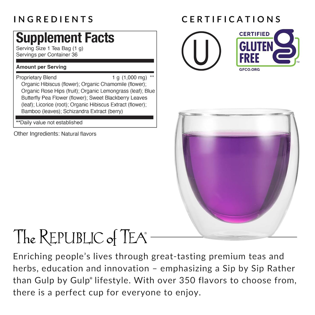 The Republic of Tea Beautifying Botanicals Beauty Sleep Herbal Tea, 36 Ct