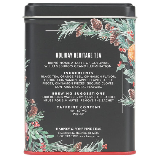 Harney & Sons Holiday Heritage Colonial Williamsburg Blend | Black Tea with Warm Apple, Cinnamon, and Orange Peel,20 Count (Pack of 1)