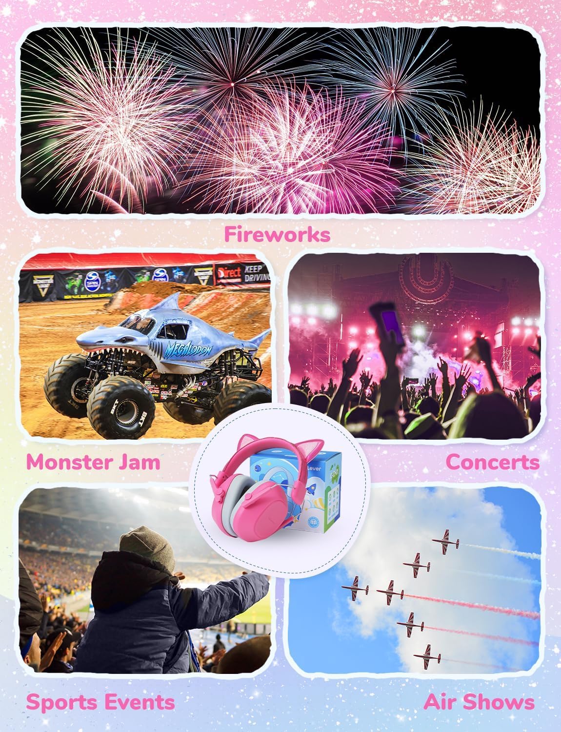iClever Noise Cancelling Headphones for Kids Adults, SNR 29dB Safety Noise Reduction Ear Muffs for Autism Sensory &Concentration Aid, Ear Hearing Protection for Fireworks/Event/Monster Jam/Concert