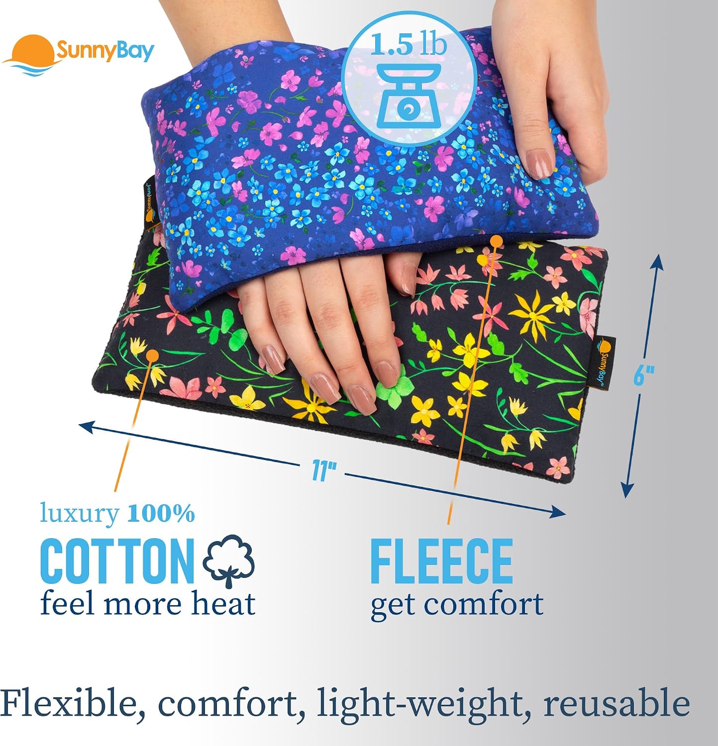 SunnyBay Small Microwave Heating Pad, Microwavable Versatile Cold/Heated Neck and Shoulder Wrap for Back Pain and More, Moist Heat Cotton-Fleece Pad, 6x11 Inches, Hot Pink and Red Flower, Pack of 2