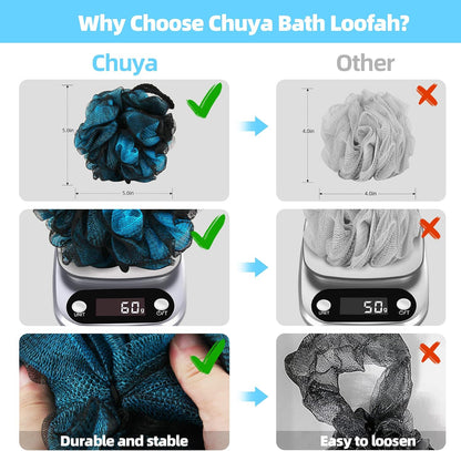 Chuya Bath Sponges Loofahs 70 Grams Large Size,4 Pack Shower Sponge Exfoliating Cleaning Bath Loofa Body Scrubber Balls for Women Men Children Washing
