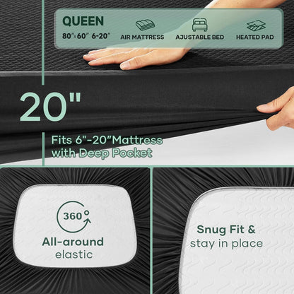 OhGeni 100% Waterproof Mattress Protector,Queen Size Premium Bamboo Mattress Pad,Pet Hair & Bedwetting Resistant,Cooling Breathable Fitted Sheets,Washable Bed Cover,Non-Slip Deep Pocket for Bedroom