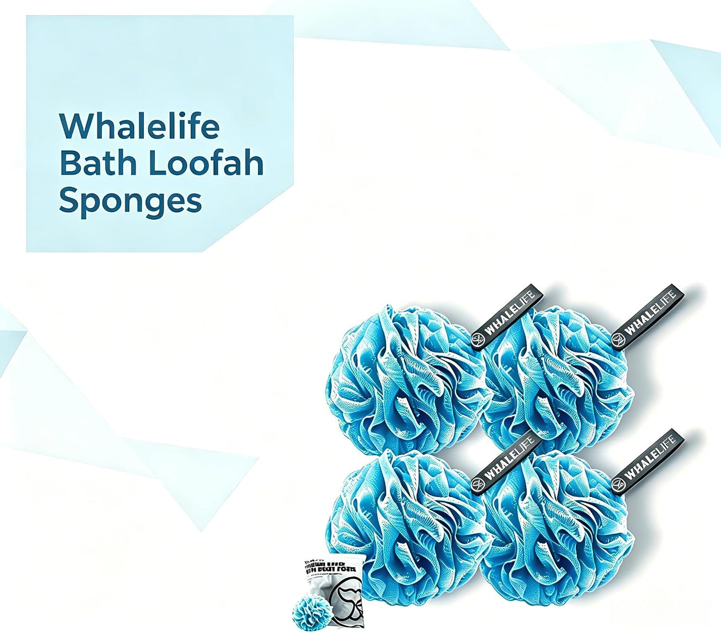 WhaleLife Loofah Bath Sponges - Black Gentle Exfoliating Shower Loofah for Rich Lather, Durable Mesh Body Scrubber for Men & Women 4 Pack