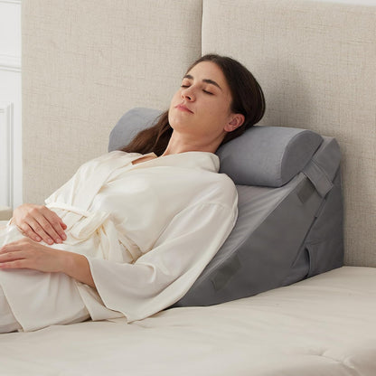 Ruqmuis Wedge Pillow Set for After Surgery, 3PCS Adjustable 9&12 Inch Bed Wedge Pillow for Sleeping, Incline Pillow Wedge for Headboard, Post Surgery, Acid Reflux, Neck&Back Support, White/Grey