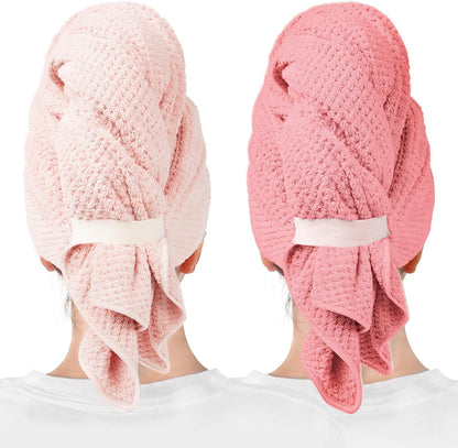 ROLSHOL 2 Packs Large Microfiber Hair Towels for Women, Super Absorbent & Quick Dry Hair Towel Wrap for Curly Hair Long & Short Hair- Anti-Frizz Hair Turbans for Wet Hair - 27.5''*39.4''