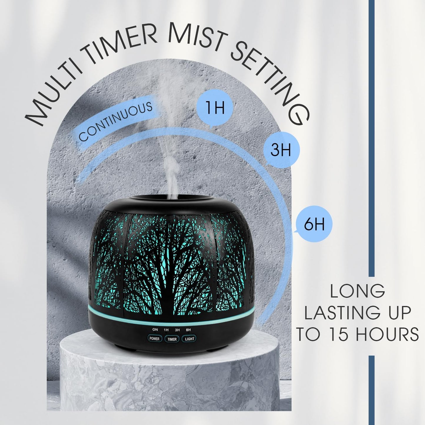 ARVIDSSON Essential Oil Diffuser 500ml, Aromatherapy Diffuser for Home, Ultrasonic Diffusers for Essential Oils, Metal Oil Diffuser with 7 Color LED Lights, Mist Timer and Auto Shut-Off Function