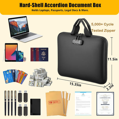 facka Fireproof Document Organizer Box with Lock, 13 Pocket Safe File Bag