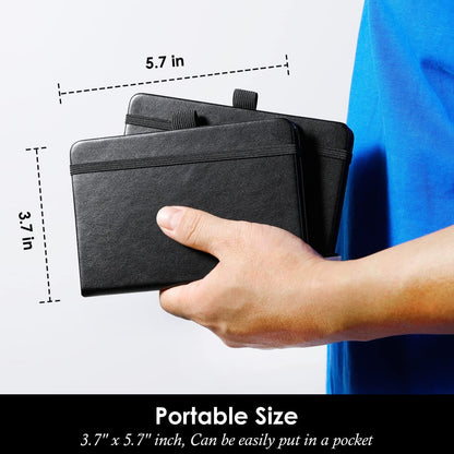 Small Notebook Pocket Journal, A6 3.7" x 5.7", 3 Pack, Black Leather Cover