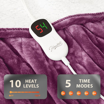 Homemate Electric Heated Blanket Twin - 62"x84" Heating Bed Blankets Throw with 10 Heating Levels 8 Hours Auto Off Fast Heating Over-Heated Protection Ultra Soft Warm Flannel ETL Certified Grey - Colors A