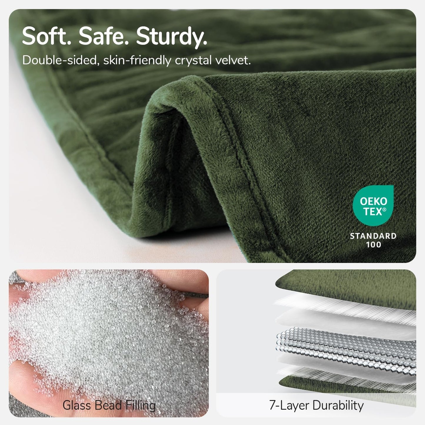 Kaisa Weighted Lap Blanket 7 lbs 41" x 53", Cozy Luxury Crystal Velvet Small Weighted Blanket for Adults, Portable Travel Weighted Blanket for Relaxation, All-Season Blanket, Machine Washable, Green