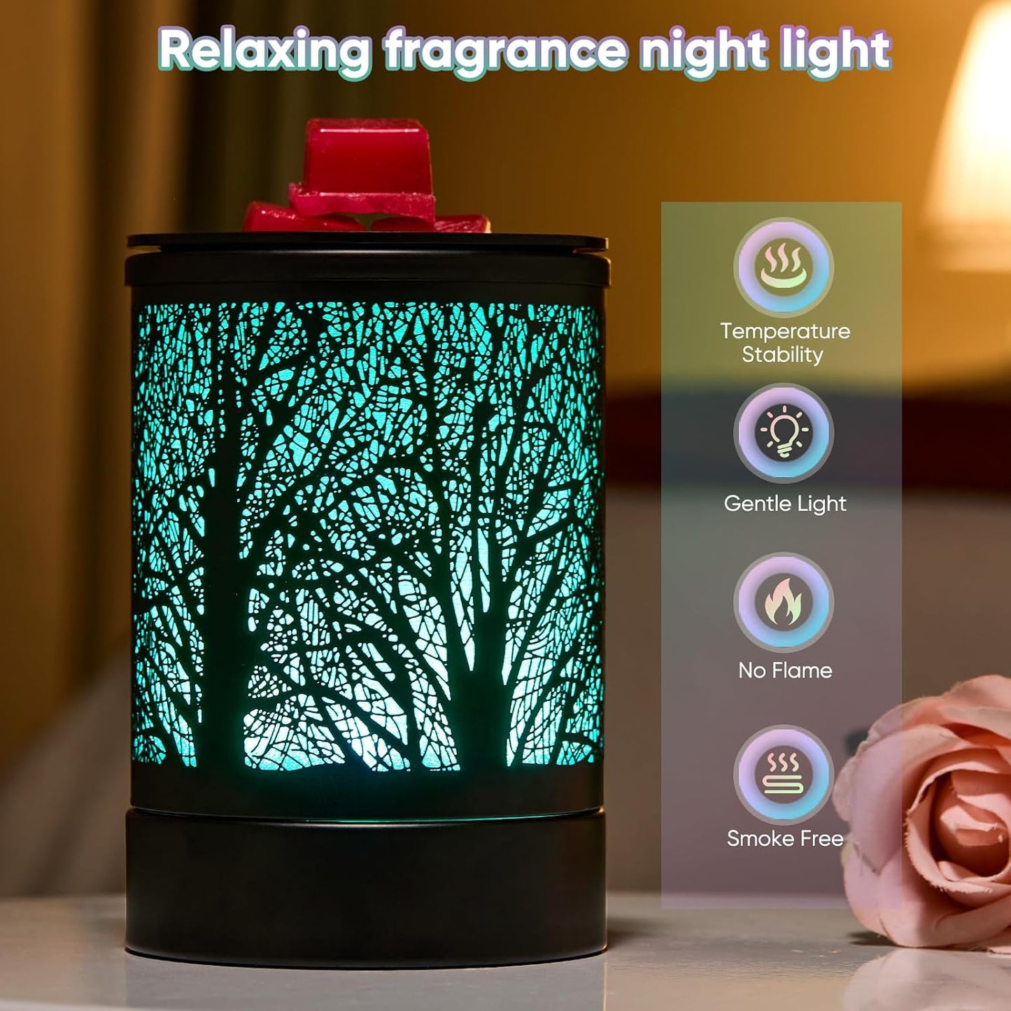 Enaroma Fragrance Wax Melts Warmer with 7 Colors LED Changing Light Classic Black Forest Design Scent Oil Candle Warmer for Home Black Forest