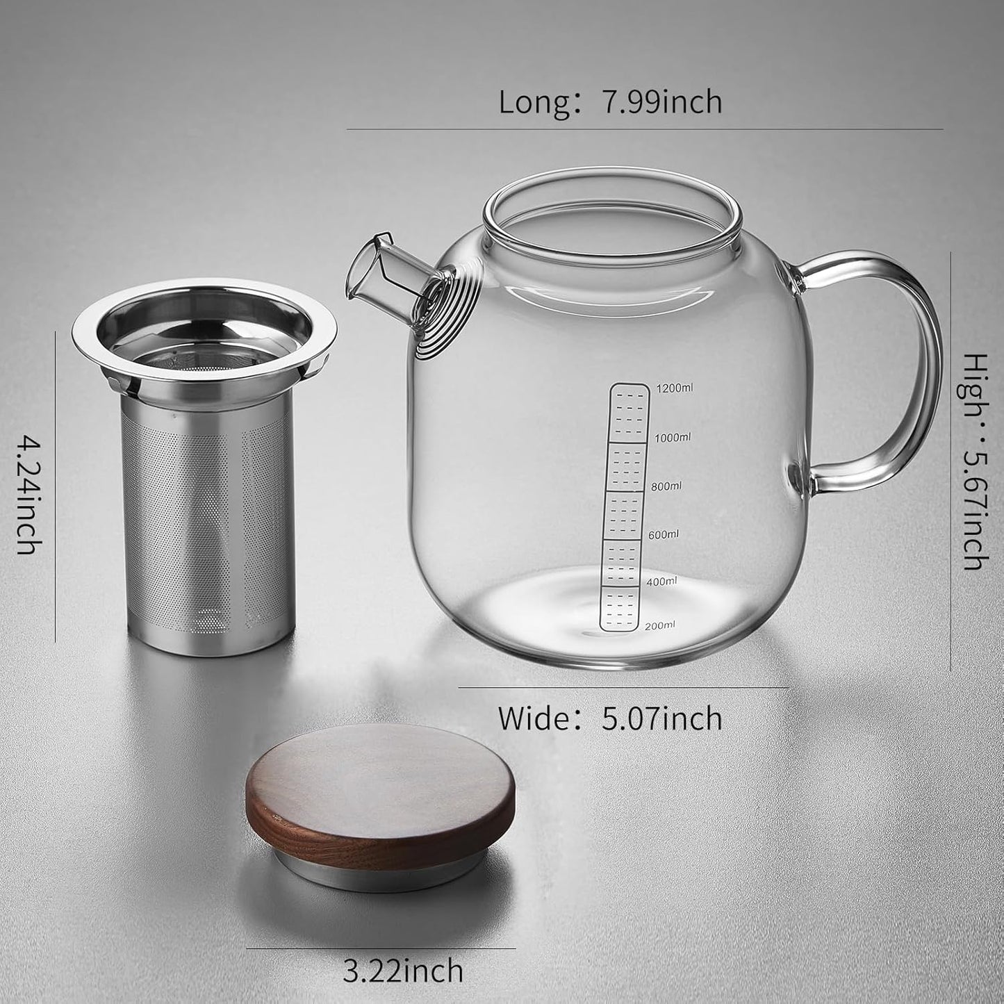 DOPUDO Glass Teapot With Stainless Steel Infuser 1200ml, Glass Tea Pot, Loose Leaf Tea Kettle, Glass Kettle Stovetop, Teapot With Strainer, Tea Infuser Pot Glass Teacup Tea Cups For Blooming Tea