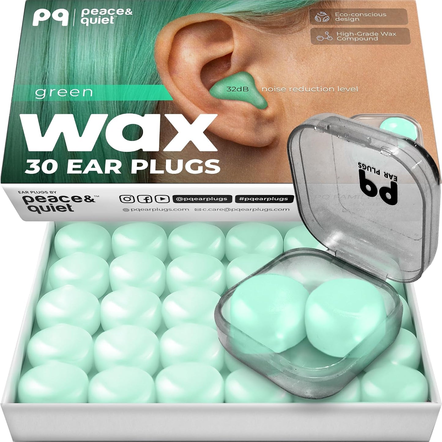 Peace&Quiet PQ Wax Ear Plugs for Sleeping - 30 Silicone Wax Earplugs for Sleeping and Swimming, Gel Ear Plugs for Noise Cancelling, Sound Blocking Level of 32 Db (30 Pillows), Color: White