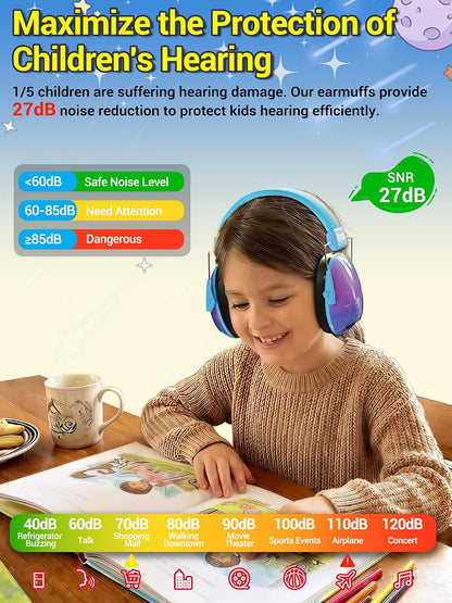 Dr.meter Ear Muffs for Noise Reduction: 27.4SNR Noise Cancelling Headphones for Kids Adults, EM100 Adjustable Hearing Protection Earmuffs for Monster Jam, Autism Sensory, Concerts, Fireworks