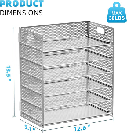 Marbrasse 6 Tier Paper Organizer Letter Tray - Mesh Desk File Organizer with Handle, Paper Sorter Organizer for Letter/A4 Office File Folder Holder - Black