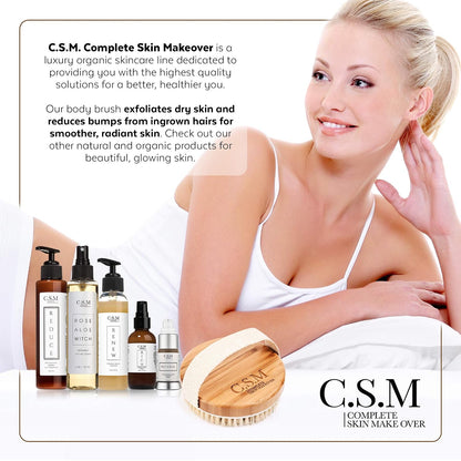 CSM Dry Brushing Body Brush for Lymphatic Drainage - Natural Boar Bristle Exfoliating Brush Set with Face Brush for Cellulite, Circulation & Glowing Skin