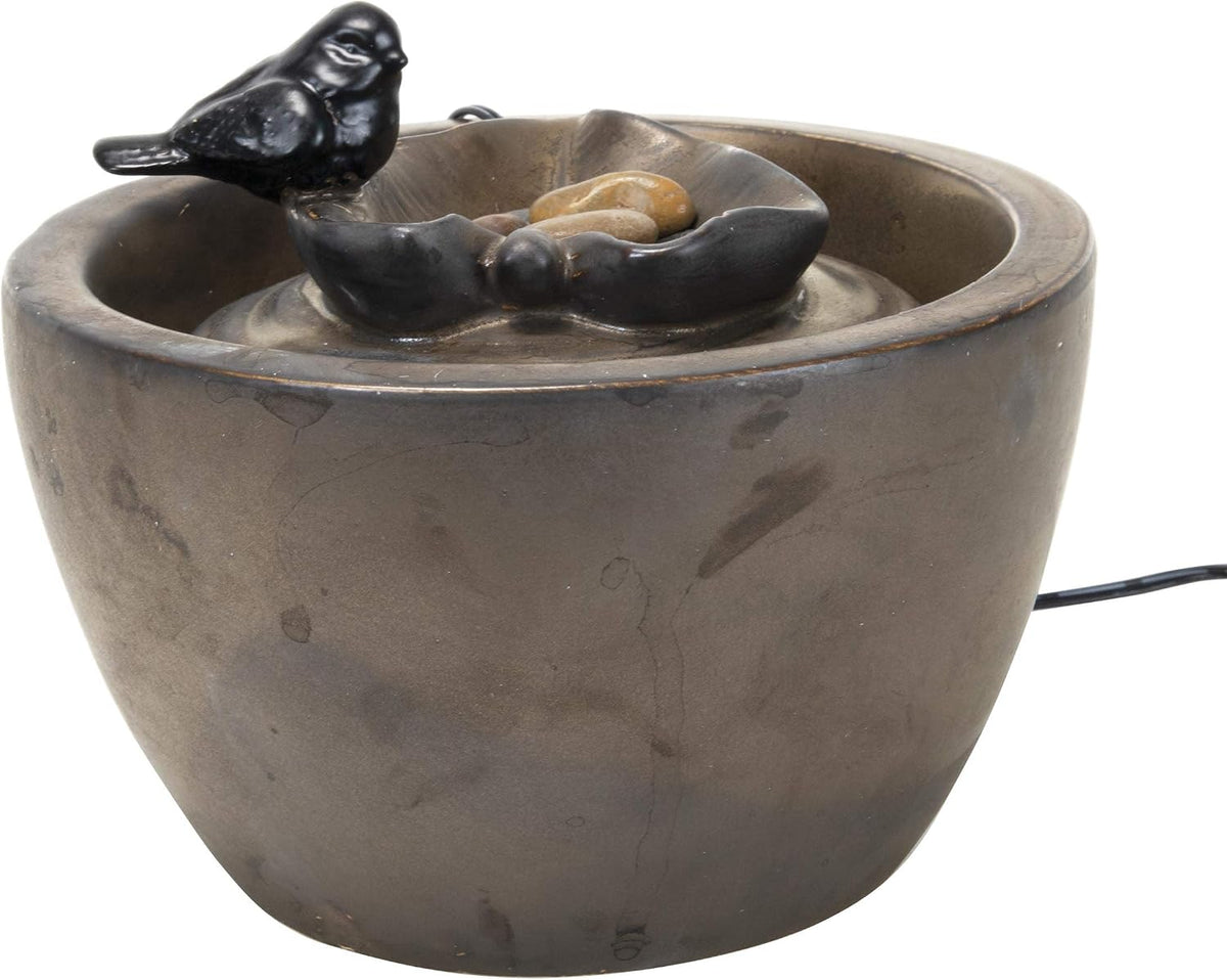 Foreside Home & Garden Bronze Bird on Leaf Indoor Water Fountain with Pump