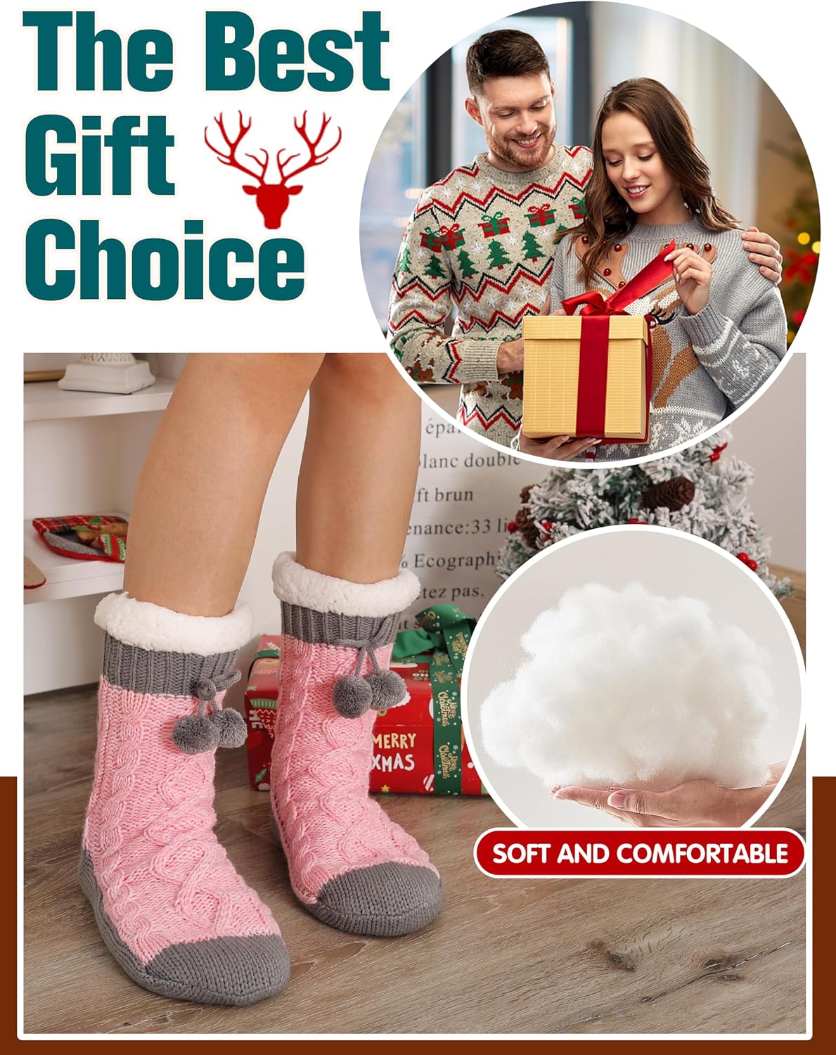 Welwoos Womens Slipper Fuzzy Grips Socks Fluffy Winter Warm Thick Thermal Cozy Plush Non Slip Cabin Soft Fleece Socks