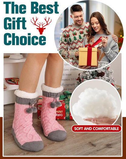 Welwoos Womens Slipper Fuzzy Grips Socks Fluffy Winter Warm Thick Thermal Cozy Plush Non Slip Cabin Soft Fleece Socks