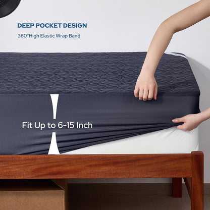 BEDLORE Waterproof Mattress Protector, King Size Mattress Pad with Deep Pocket 6"-18" Depth, Soft Noiseless Dirt-Proof Bed Mattress Cover Washable for Home, Bedroom, Hotel (Gray)