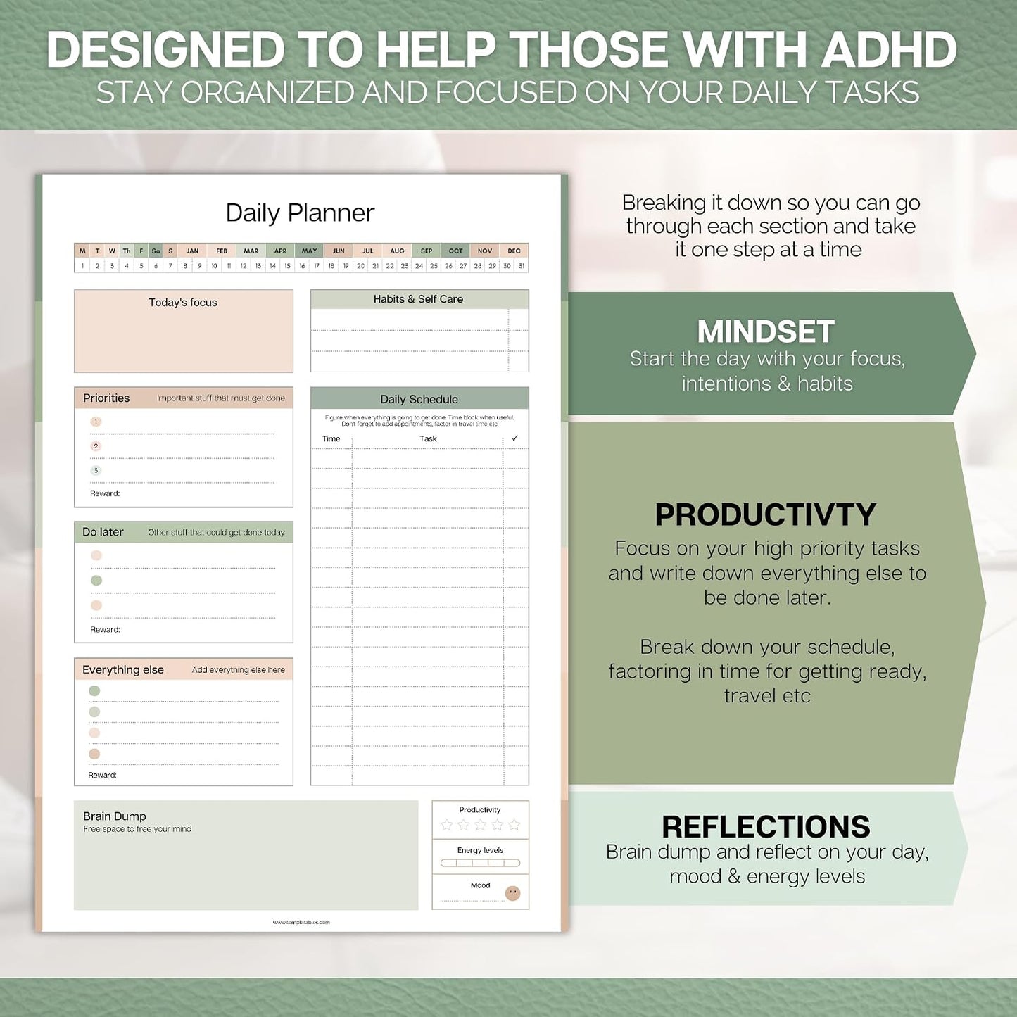 ADHD Daily Planner Notepad for Neurodivergent Adults - Productivity Daily Planner Desk Pad & Task Management to Stay Organized and Focused Note Pad (Rainbow, A4 Portrait)