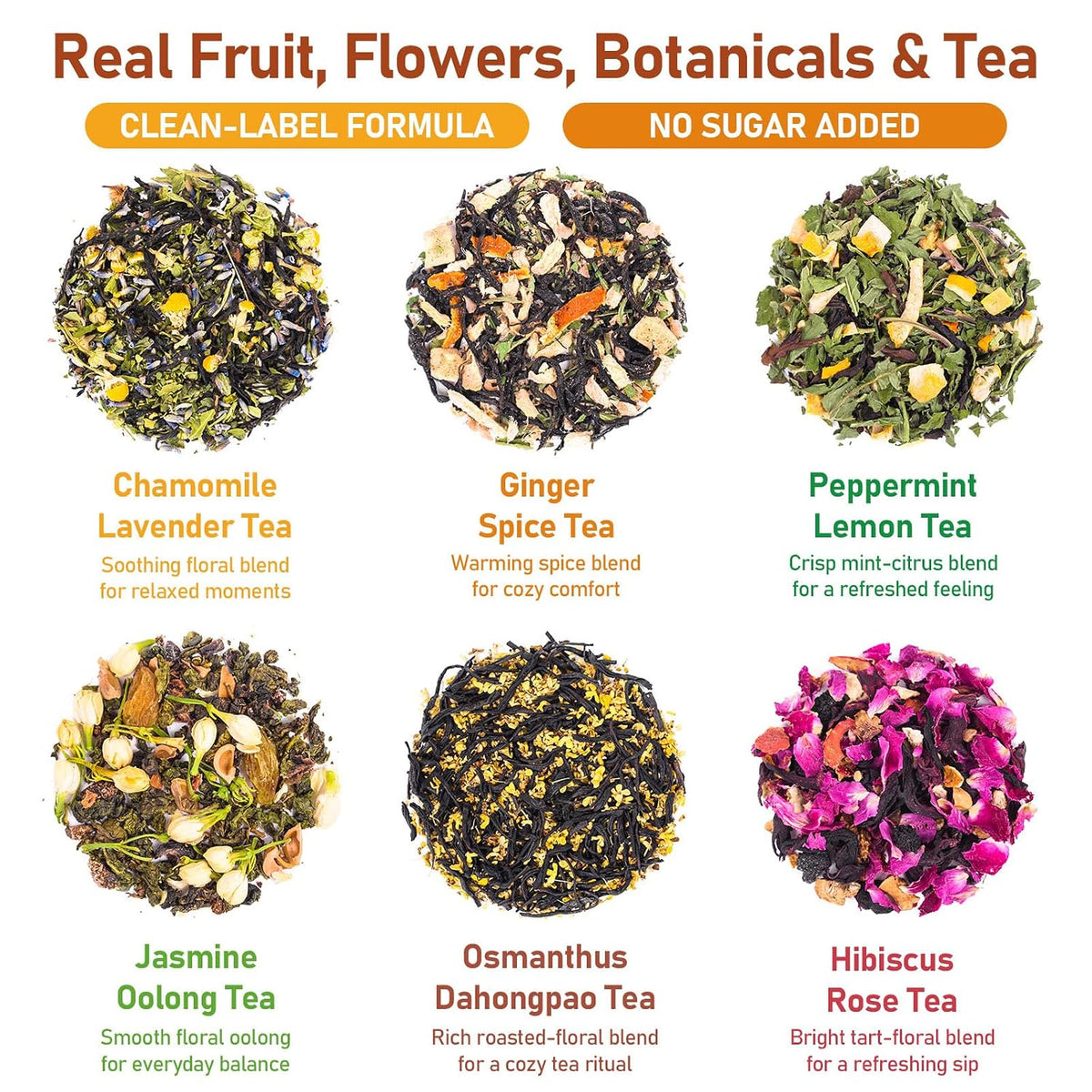 RHYSRIEY Real Leaves Herbal Tea, 60 Tea Bags Variety Pack, Gift Sampler