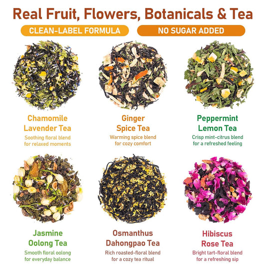RHYSRIEY Real Leaves Herbal Tea, 60 Tea Bags Variety Pack, Gift Sampler