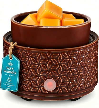 Ceramic Wax Melt Warmer, Fragrance Wax Warmer 4-in-1 Electric Candle Wax Melter and Wax Cubes for Home Office Bedroom Aromatherapy Essential Oil Burner is Birthday Gifts for Women Mom Girl(Dark Brown)
